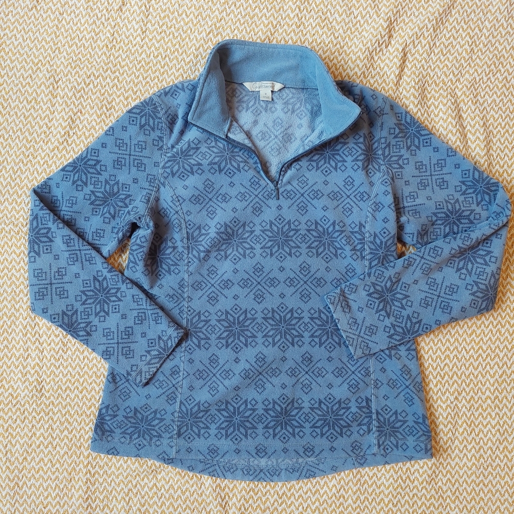 Gander Mountain Blue Nordic Print Fleece Pullover Women’s Outdoor Ski GorpCore